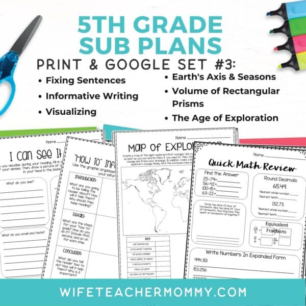 5th Grade Ready To Go Sub Plans Print + Google Set #3 - Image 3