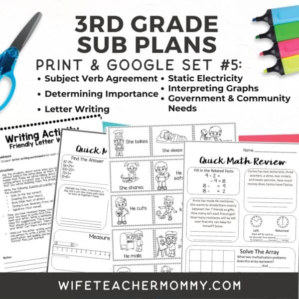 3rd Grade Ready To Go Sub Plans Print + Google Set #5 - Image 3