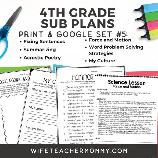 4th Grade Ready To Go Sub Plans Print + Google Set #5 - Image 3