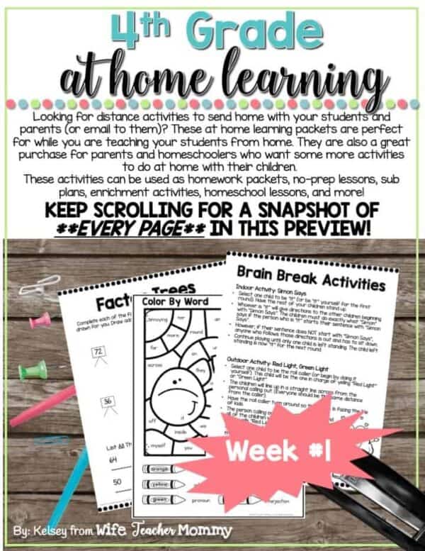 4th Grade Distance Learning Packet: At Home Learning Activities Week #1 - Image 2