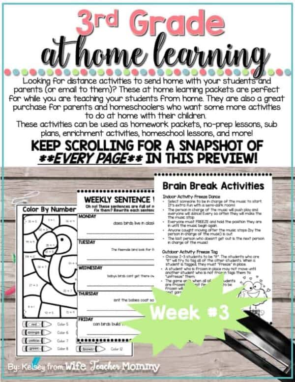 3rd Grade Distance Learning Packet: At Home Learning Activities Week #3 - Image 2