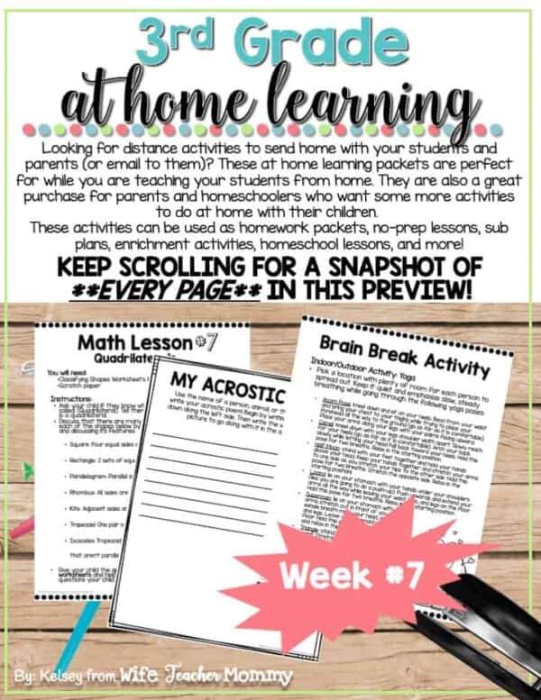 3rd Grade Distance Learning Packet: At Home Learning Activities Week #7 - Image 2