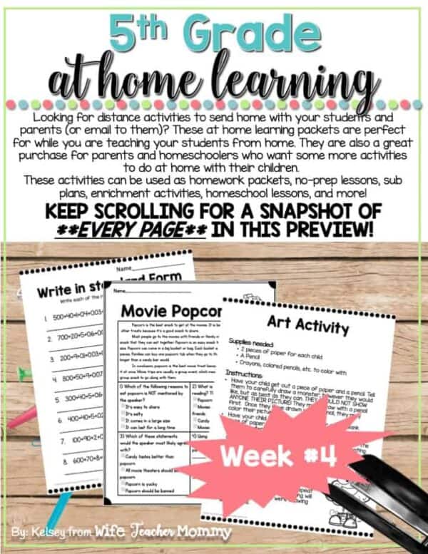 5th Grade Distance Learning Packet: At Home Learning Activities Week #4 - Image 2