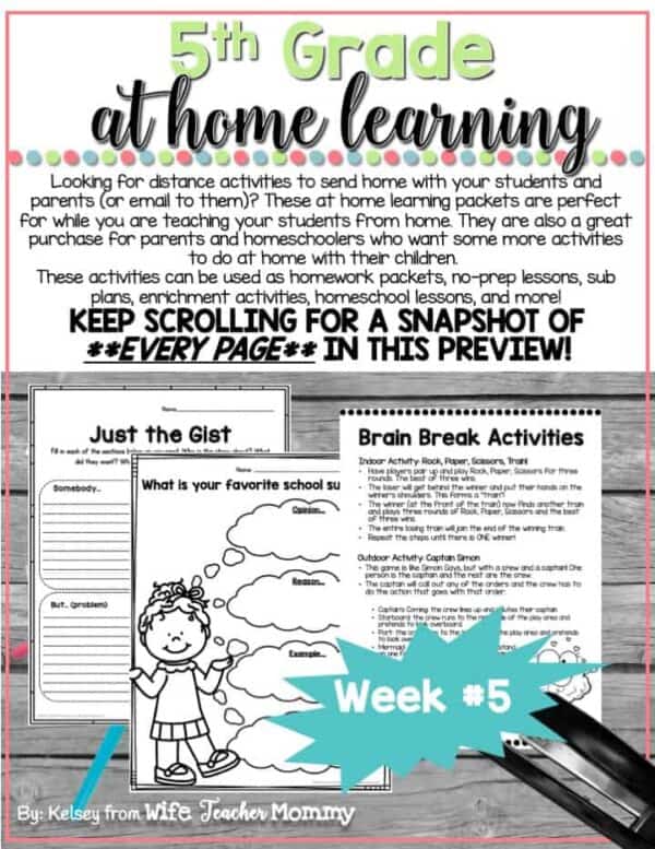 5th Grade Distance Learning Packet: At Home Learning Activities Week #5 - Image 2