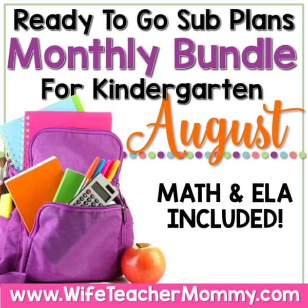 purple backpack with school supplies- august lesson plans for kindergarten math and ela