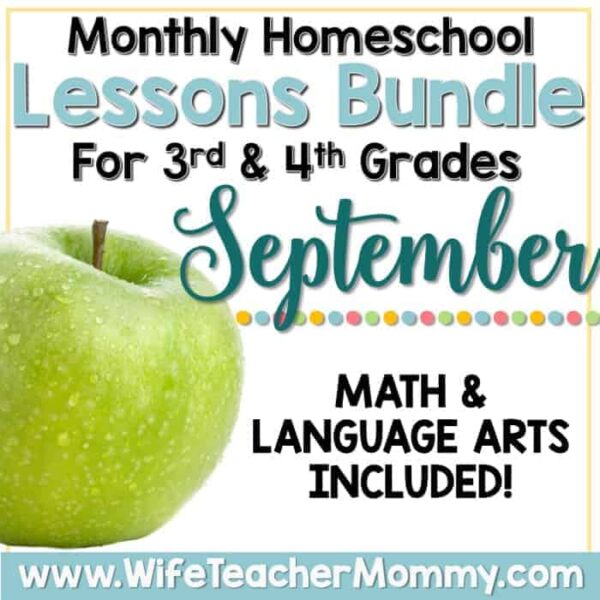 September Homeschool Lessons for 3rd and 4th Grade Math and Language Arts Mini Bundle