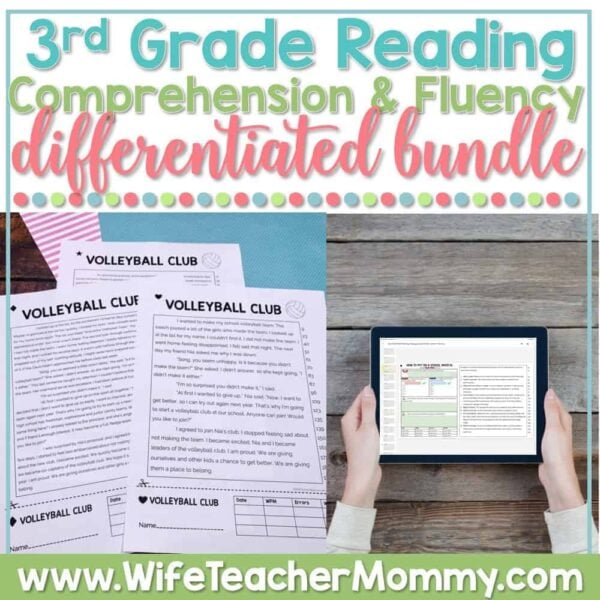 volleyball club reading passages & tablet with digital reading comprehension worksheets- 3rd grade reading comprehension worksheets with fluency