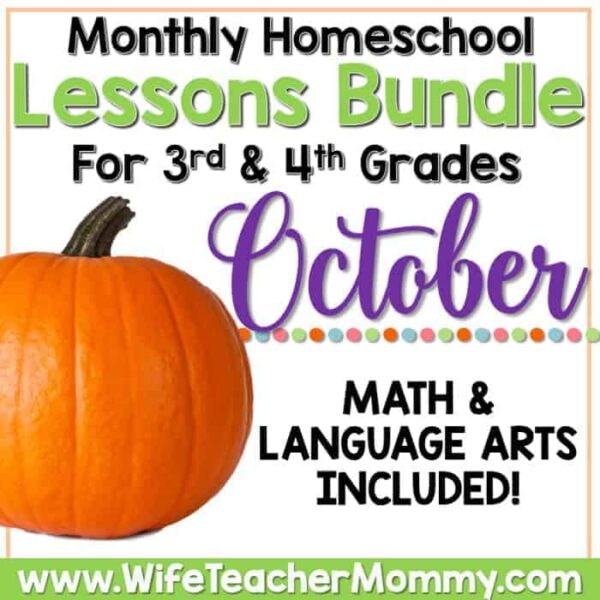 October Homeschool Lessons for 3rd and 4th Grade Math and Language Arts Mini Bundle