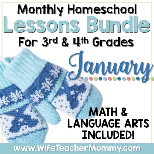 January Homeschool Lessons for 3rd and 4th Grade Math and Language Arts Mini Bundle