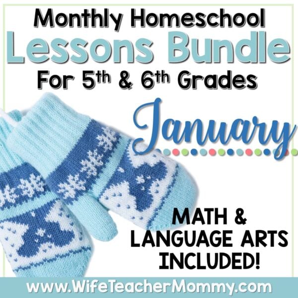 January Homeschool Lessons for 5th and 6th Grade Math and Language Arts Mini Bundle