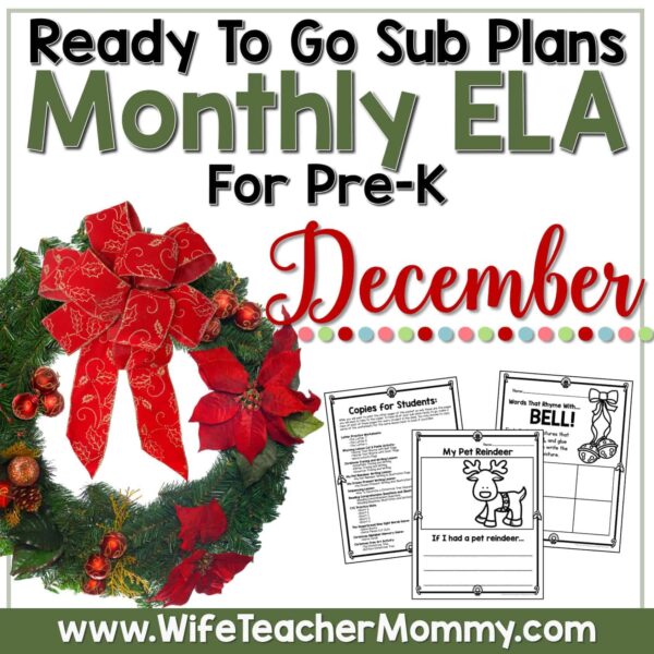 christmas wreath & ELA worksheets- December ELA lesson plans for preschool