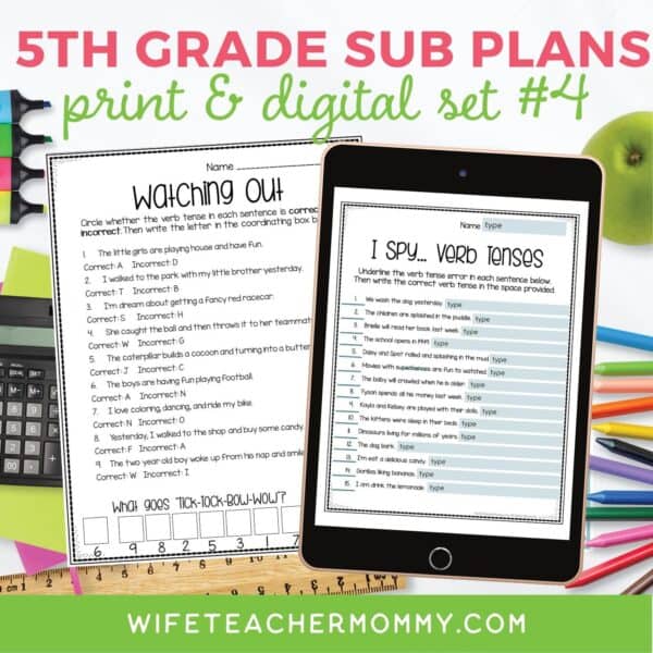 5th grade no prep sub plans