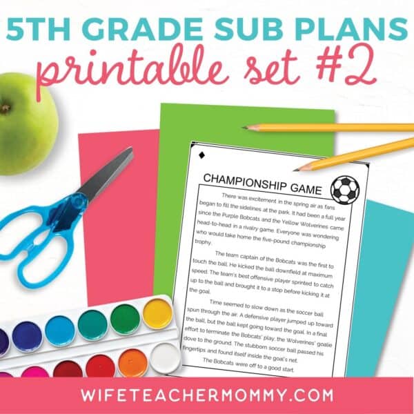 substitute plans for fifth grade