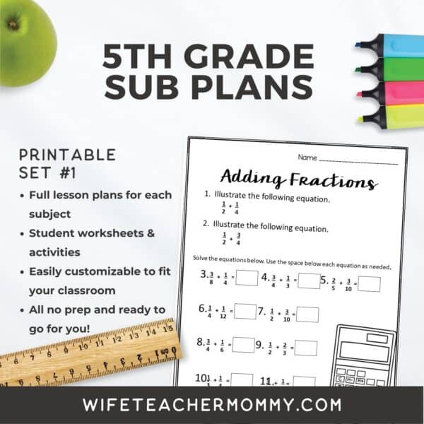 5th Grade Ready To Go Sub Plans Printable Set #1 - Image 2
