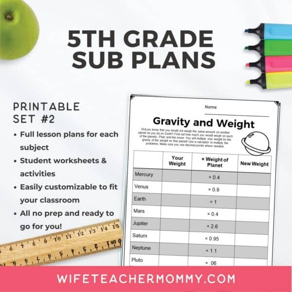 5th Grade Ready To Go Sub Plans Printable Set #2 - Image 2