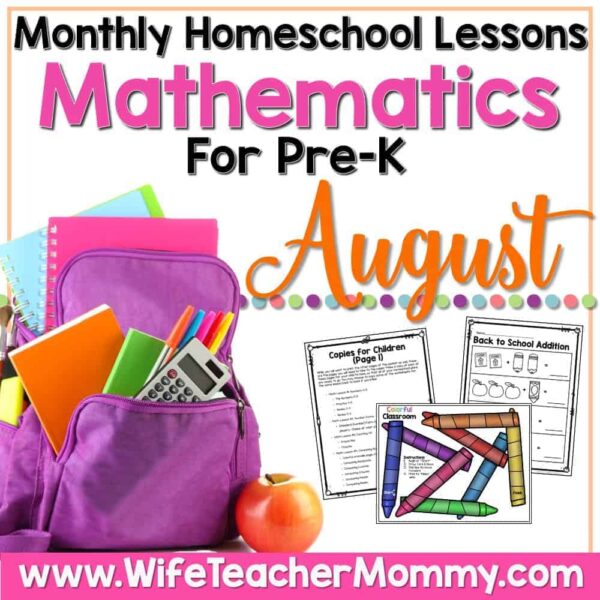August Homeschool Lessons for Pre-K Math