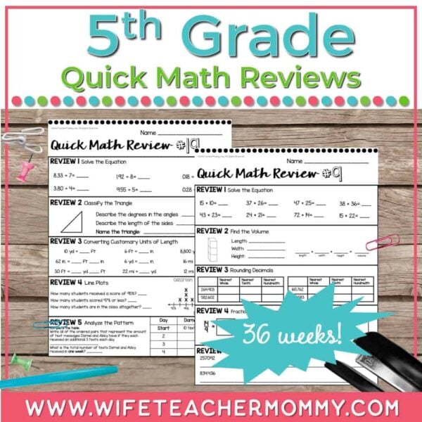 weekly math review 5th grade worksheets