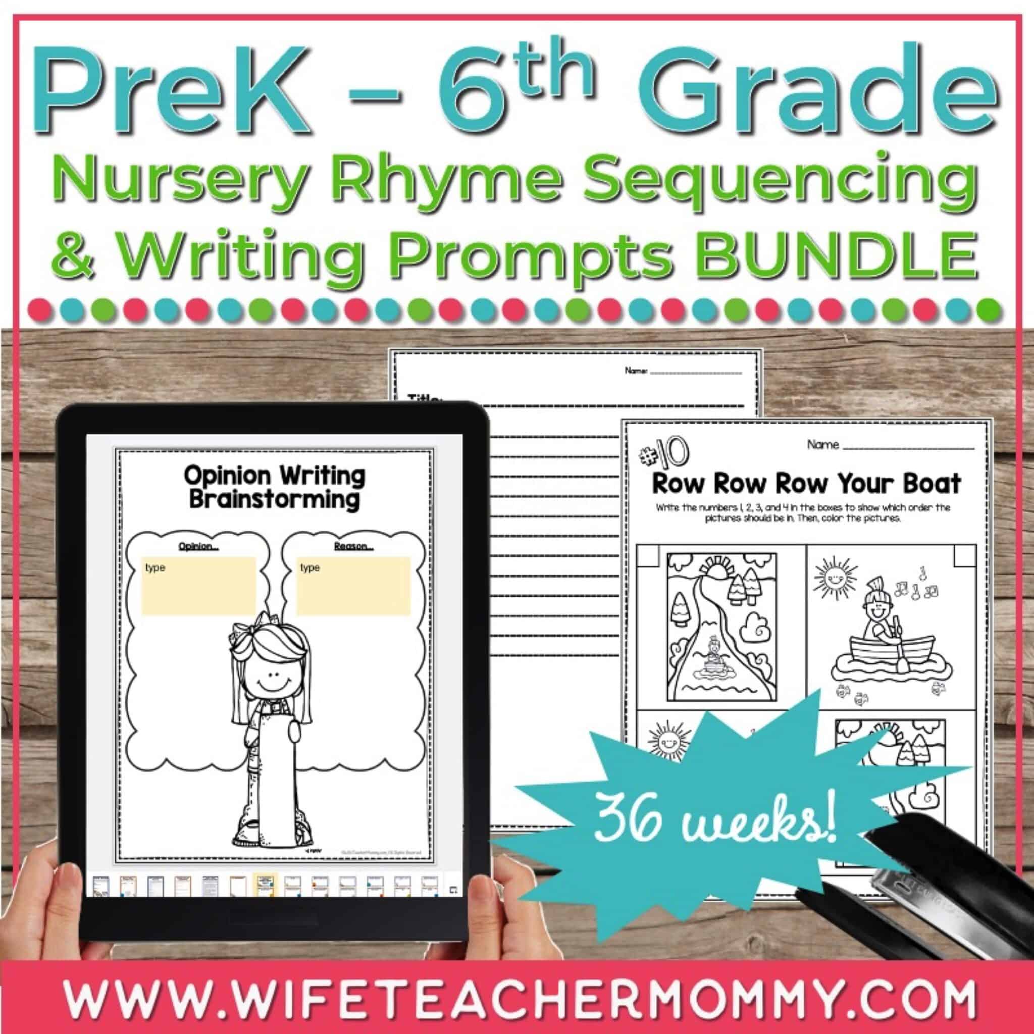 36 Weeks of Writing Prompts for Elementary & Nursery Rhyme Sequencing