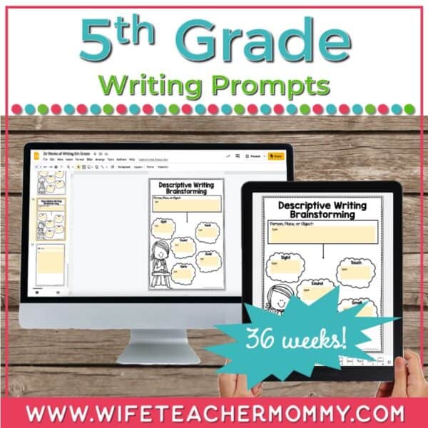 digital 36 weeks of 5th grade writing prompts