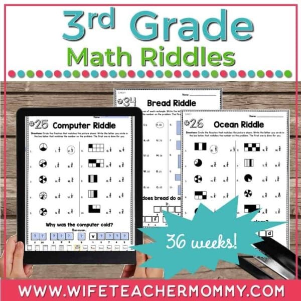 36 weeks of 3rd grade math riddles print & digital bundle