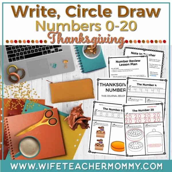 Thanksgiving Number Worksheets Practice 0-20 (Write, Circle, Draw)