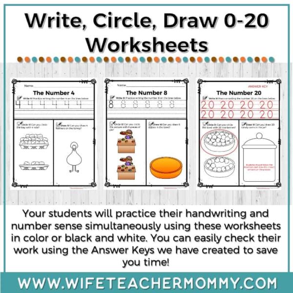 Thanksgiving Number Worksheets Practice 0-20 (Write, Circle, Draw) - Image 4