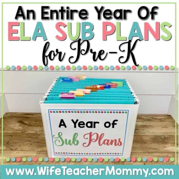 a year of sub plans sub tub- preschool ela sub plans