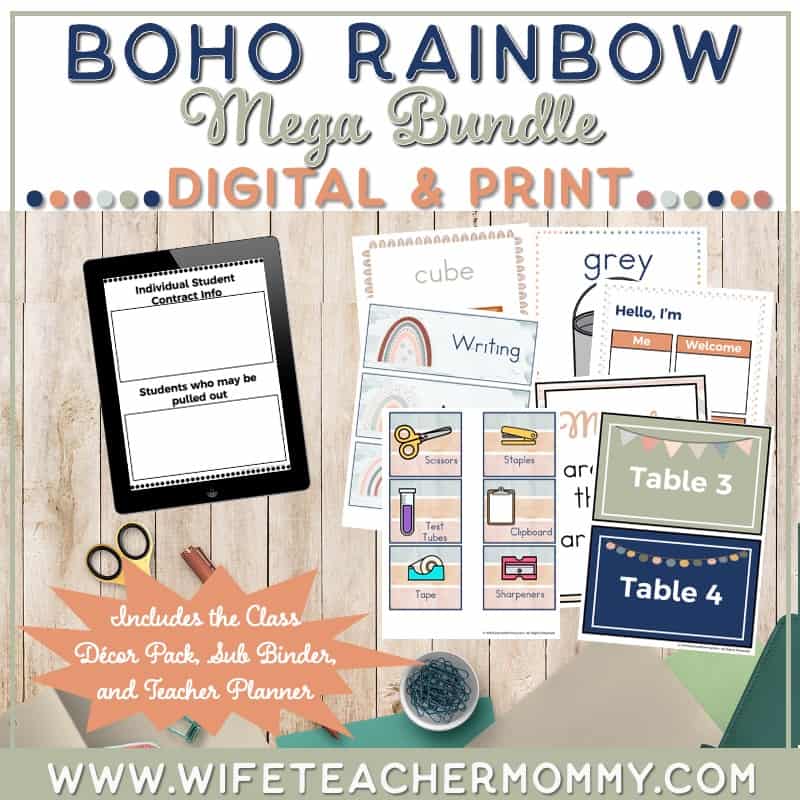 The Ultimate Boho Rainbow Mega Bundle - Teacher Planner, Sub Binder, Decor (Digital and Print)