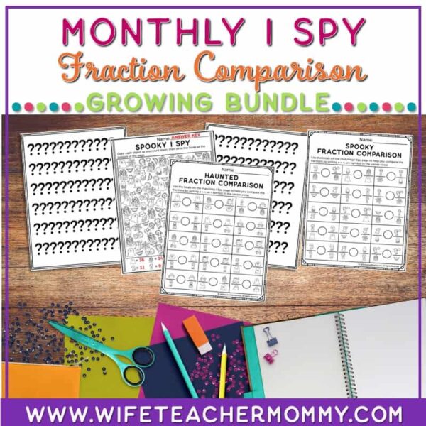 monthly I spy fraction comparison worksheets