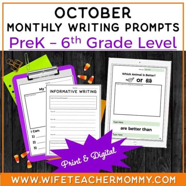 October Writing Prompts for PreK-6th Grades PRINT + GOOGLE MEGA BUNDLE