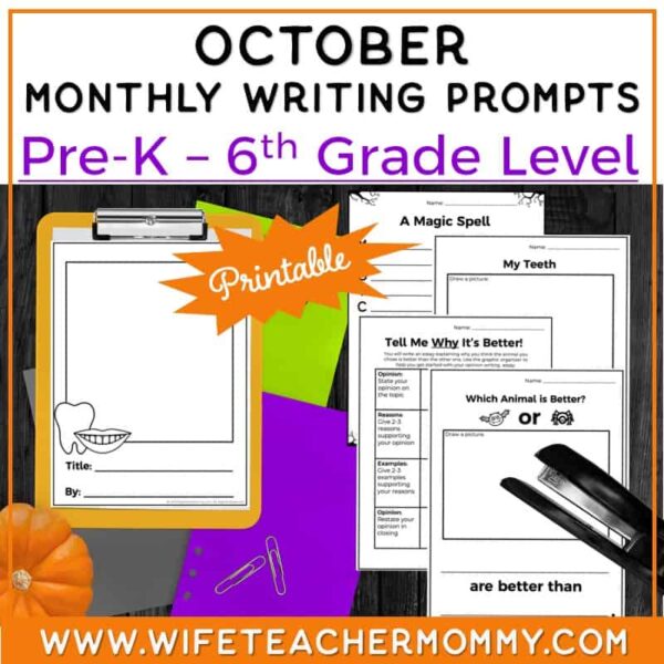 October Writing Prompts for PreK-6th Grades PRINTABLE BUNDLE