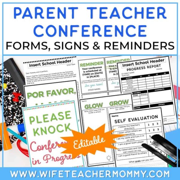 parent teacher conference forms, signs, & reminders