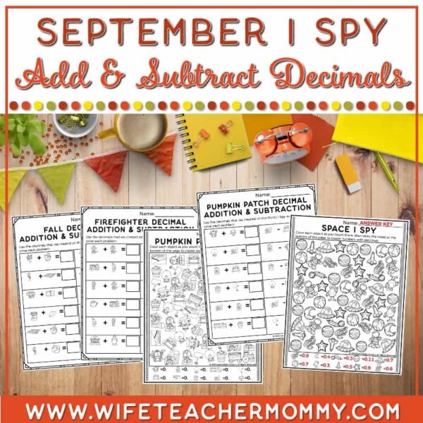 September Add and Subtract Decimals I Spy Resource