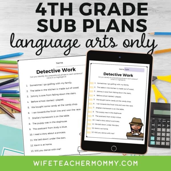 4th Grade Departmentalized Sub Plans- Language Arts Print & Digital