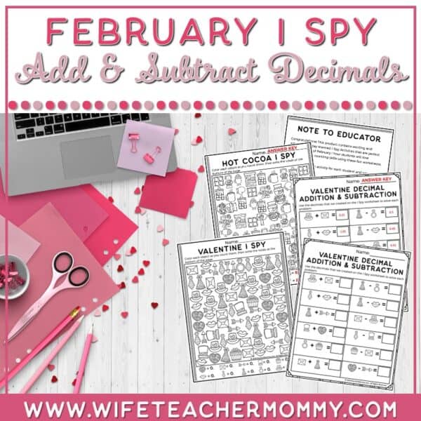 February Add & Subtract Decimals I Spy Resource