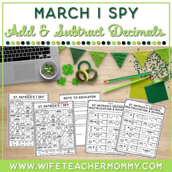 March Add & Subtract Decimals I Spy Resource